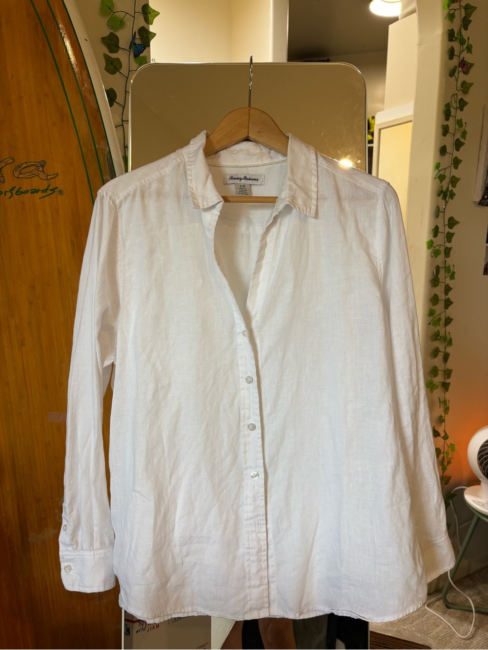 Tommy Bahama White Linen Casual Button-Down Shirt Large